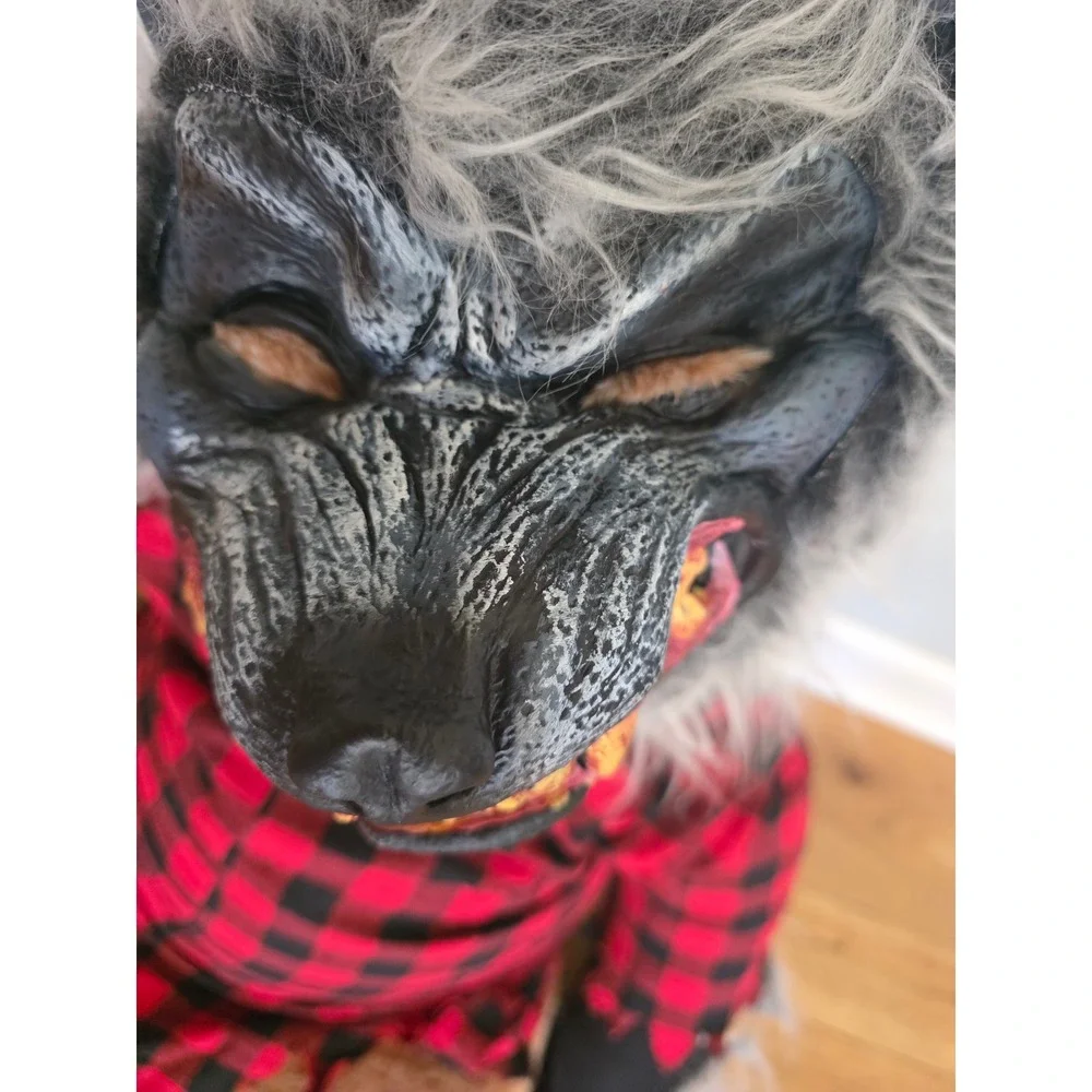 Hungry Howler Werewolf Costume Kids Medium Red Black Plaid 4 Pc‎ Set Mask Shirt